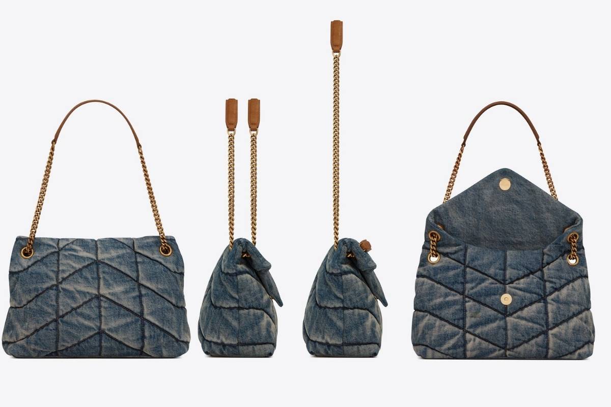 bolsa Puffer Medium in Suede and Denim saint laurent