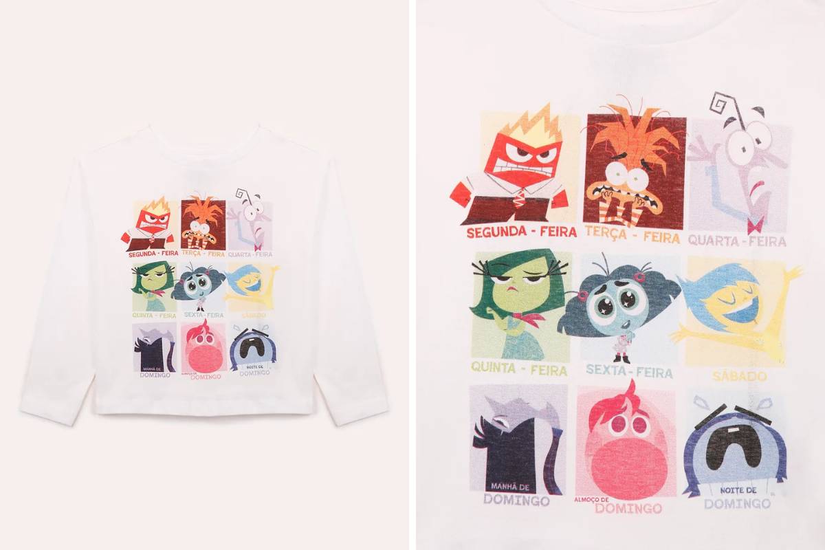 camiseta de algodão infantil divertida mente off white