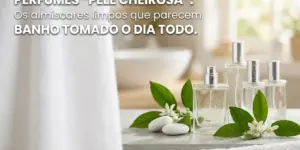 Vários frascos de perfume com flores e toalha branca