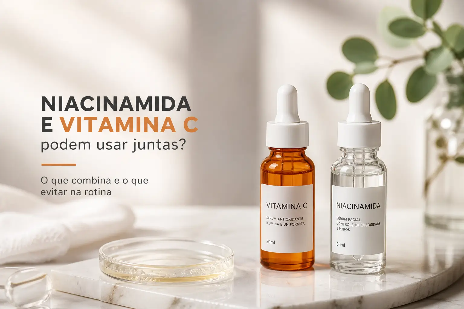 Dois frascos de sérum facial com vitamina C e niacinamida
