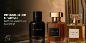 Frascos de perfume: Intenso, Elixir, Parfum Extrait em madeira
