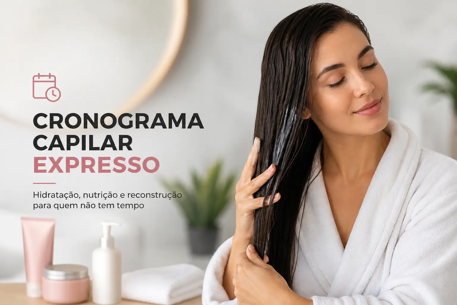 Mulher cuidando dos cabelos com cronograma capilar expresso