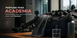 frasco de perfume e garrafa térmica em academia