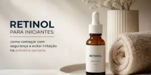 Sérum facial de retinol com toalha e flores brancas