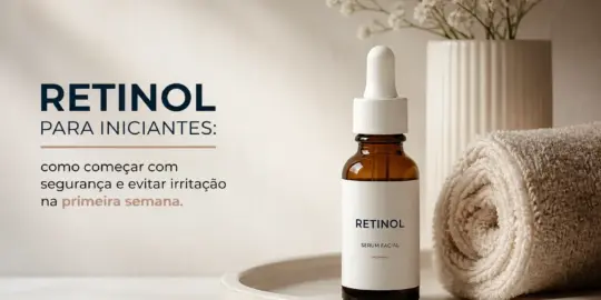 Sérum facial de retinol com toalha e flores brancas